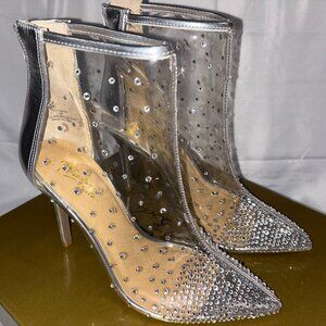 Thalia Sodi Rubii Clear Vinyl Booties Rhinestone Stiletto Size 7M